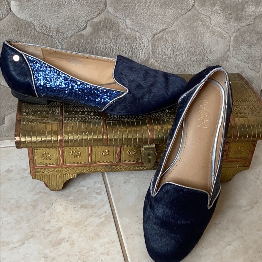 IMAN Flats/ Blue Suede with Blue Glitter Sides